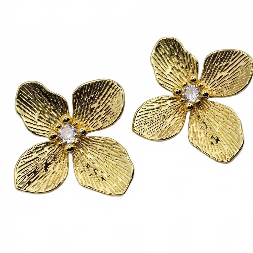 NEW XTRAORDINARY women's open flower earrings in gold